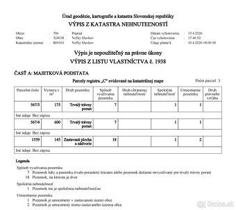 Predam pozemok o vymere 920m pri hlavnej ceste v obci Velky 