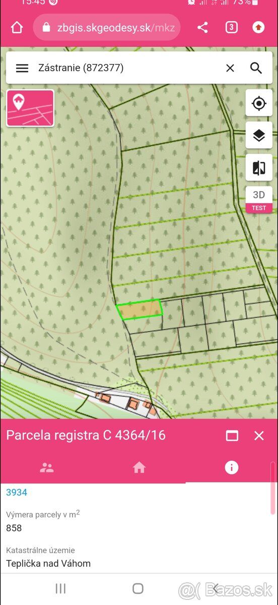 Predám rekračny pozemok v katastrálnom území Teplicka nad Va