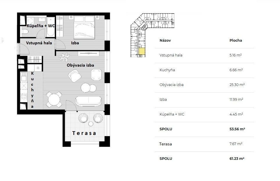 MLM reality Poprad Vám nabízí 2 pokojový byt nacházející se