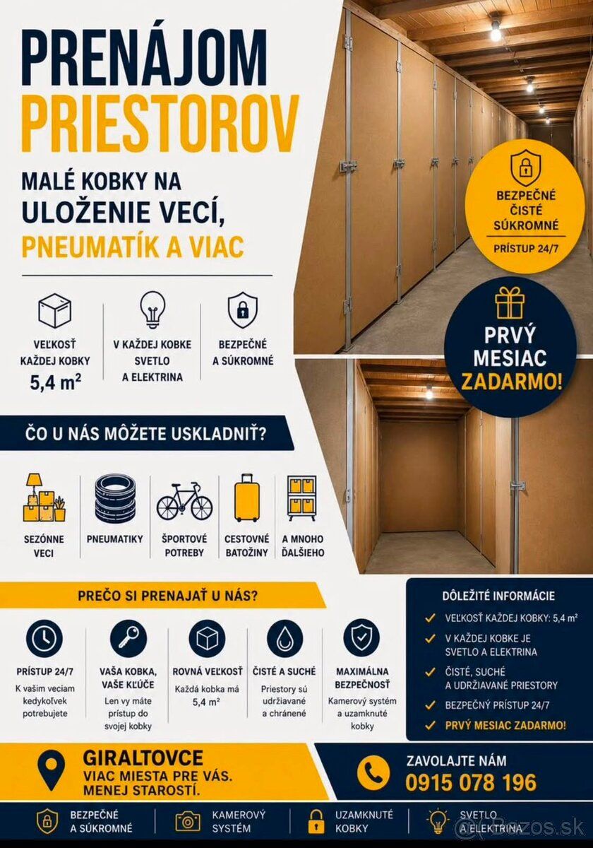 Nabízím k pronájmu skladové prostory / sklepy od 5,5 m²