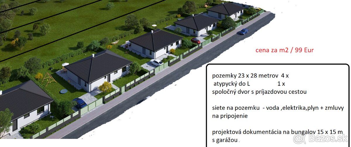 Stavba pozemků 22 x 27 m² × Asfaltová příjezdová cesta par