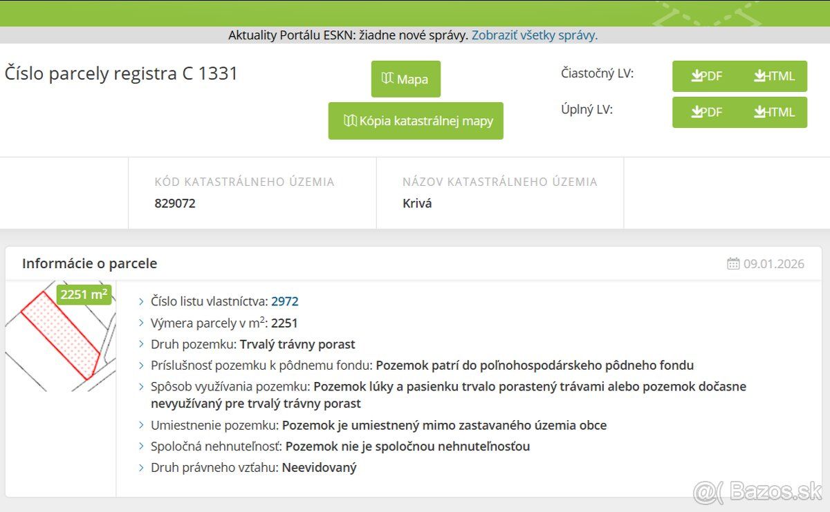 Predám pozemky v obci Krivá ( okres Dolný Kubín ), vedené ak