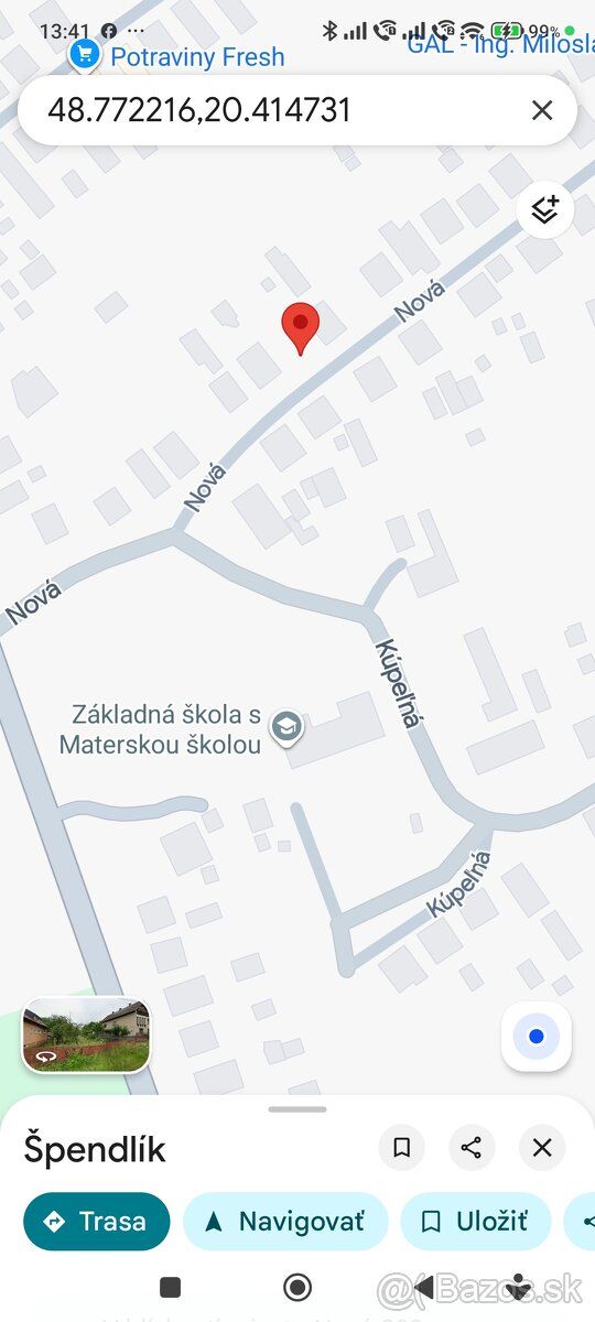 Prodám stavební pozemek v centru obce, na Nové ulici, u